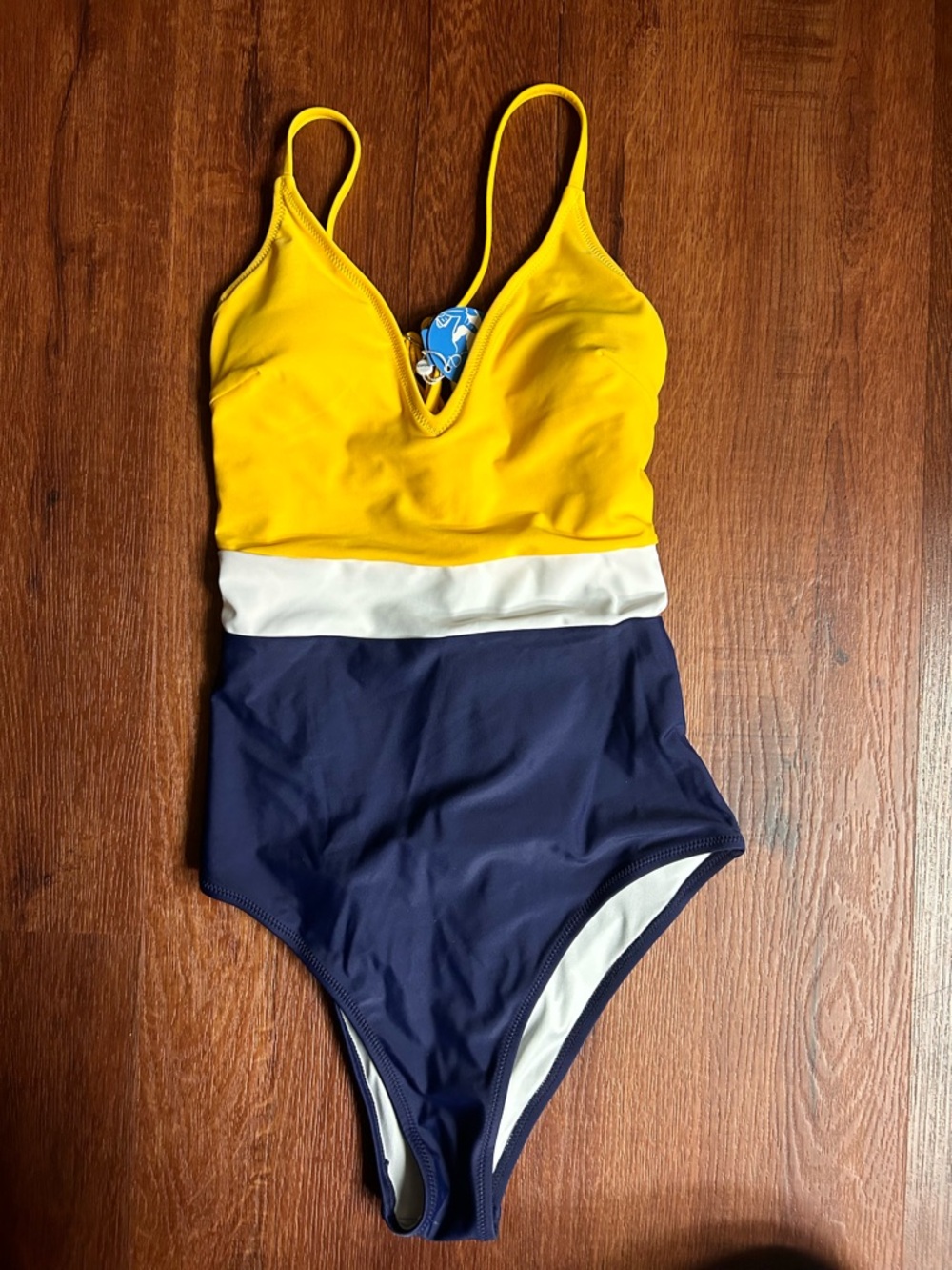 Cupshe Navy Blue and Yellow Colorblock One Piece Bathing Suit Size Small NWT
